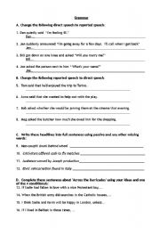 English Worksheet: reported, passive and conditionals and vocab