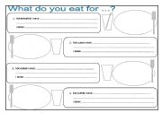 English Worksheet: What do you eat for ....breakfast/lunch/dinner/supper ?