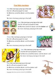 English Worksheet: Five little monkeys song