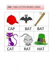 English worksheet: THREE LETTER WORDS FLASHCARDS