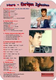 English Worksheet: Hero - Enrique Iglesias - Listening + KEY