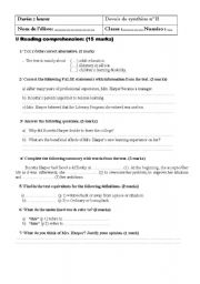 English Worksheet: Full - term test 2 (4th form Arts)