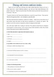English Worksheet: Eating out lowers nutrient intake