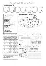 English Worksheet: days of the week