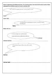 English worksheet: Reported speech exercise