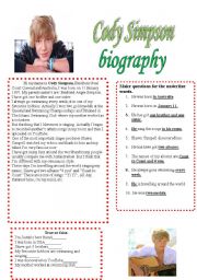 English Worksheet: Reading, Cody Simpson