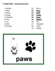 English Worksheet: Flashcards - Animal Body Parts, Part 3 of 4 