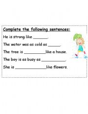 English worksheet: similes