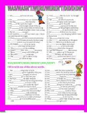English Worksheet: WAS, WASNT, WERE WERENT,  DID, DIDNT