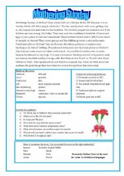 English Worksheet: Mothering Sunday