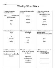 English worksheet: Weekly Word Work 1