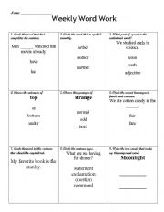 English Worksheet: Weekly Word Work 1