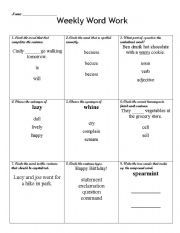 English Worksheet: Weekly Word Work 2