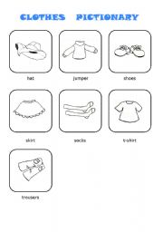 English Worksheet: clothes pictionary