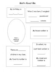 English Worksheet: Math about me