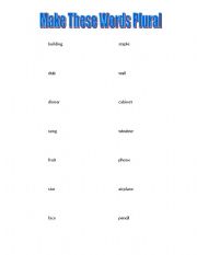 English worksheet: Make These Words Plural