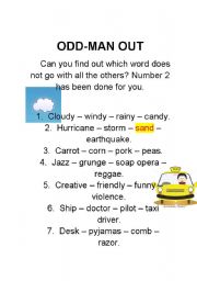 English worksheet: Odd-man out