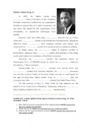 English Worksheet: Simple Past - Martin Luther King, Jr.