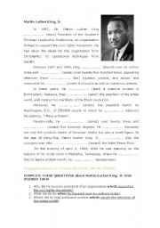 English worksheet: Simple Past - Martin Luther King, Jr.