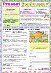 English Worksheet: Present Continuous (1)  -  Use + Form + exercises