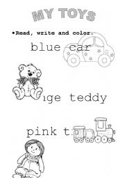 English Worksheet: toys and colors