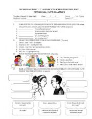 English Worksheet: Classroom Expressions and Personal Information