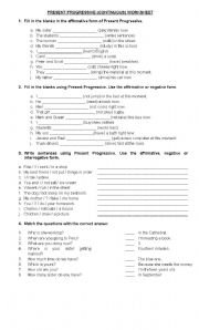 English Worksheet: Present Progressive