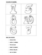 English Worksheet: colour by number