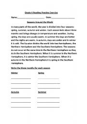 English Worksheet: Grade 4 Reading Practice