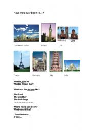 English worksheet: Have you ever been to..?