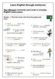 English Worksheet: TOP 100 MOST USED VERBS IN ENGLISH CONVERSATION: How and when to use.