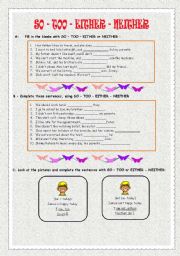English Worksheet: SO -TOO -EITHER -NEITHER