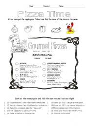 English Worksheet: Pizza Time