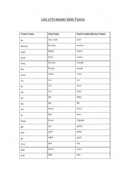 English worksheet: list of past simple words