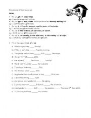 English Worksheet: Prepositions of Time - Elementary