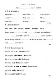 English worksheet: english test 4th grade