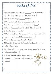 English Worksheet: make or do?