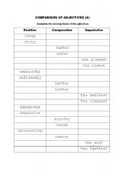 English Worksheet: COMPARISON OF ADJECTIVES