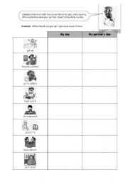 English worksheet: My day and my partners day
