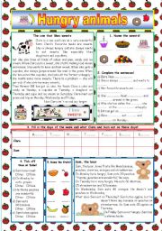 English Worksheet: Hungry animals (KEY included)