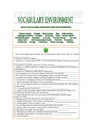 English Worksheet: VOCABULARY ENVIRONMENT