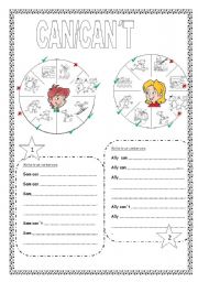 English Worksheet: Can, cant
