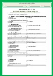 English Worksheet: A Family Supper - Multiple Choice Test