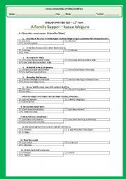 A Family Supper - Multiple Choice Test