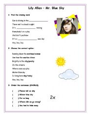 English Worksheet: Song - Lily Allen - Mr. Blue Sky