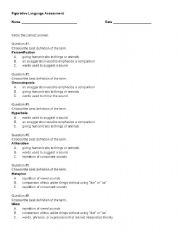 English Worksheet: Figurative Language Assessment