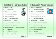 English Worksheet: 13 Questions (1): Am/are/is - do/does
