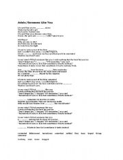 English worksheet: Adele/Someone Like You Song Worksheet