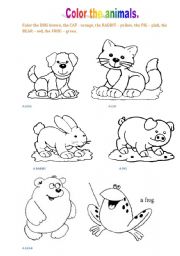 English Worksheet: Color the animals