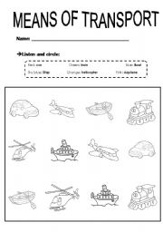 English Worksheet: MEANS OF TRANSPORT